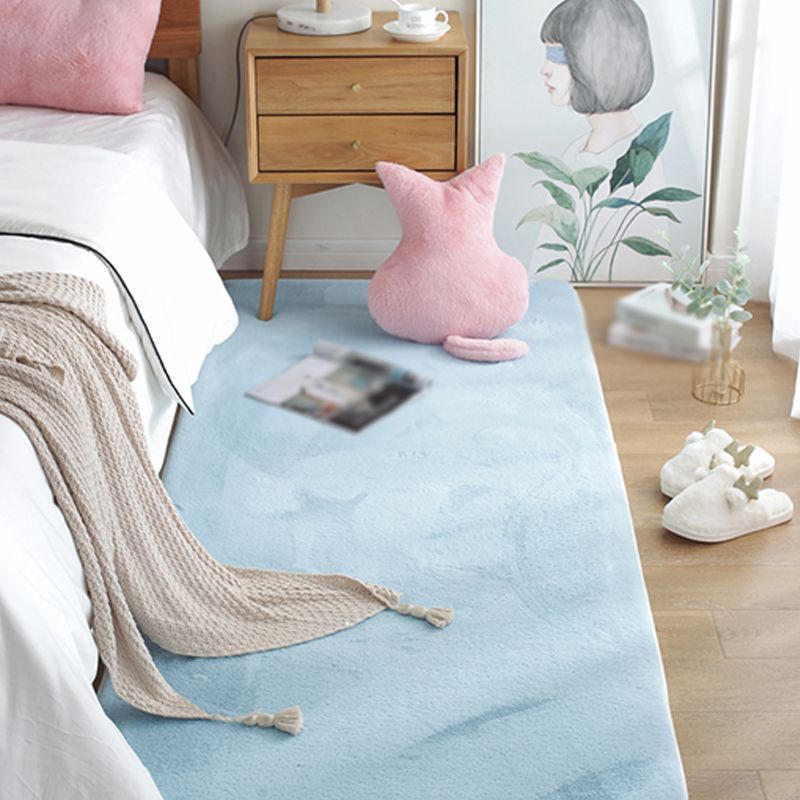 White Living Room Area Rug Solid Color Polyester Area Carpet Non-Slip Backing Rug