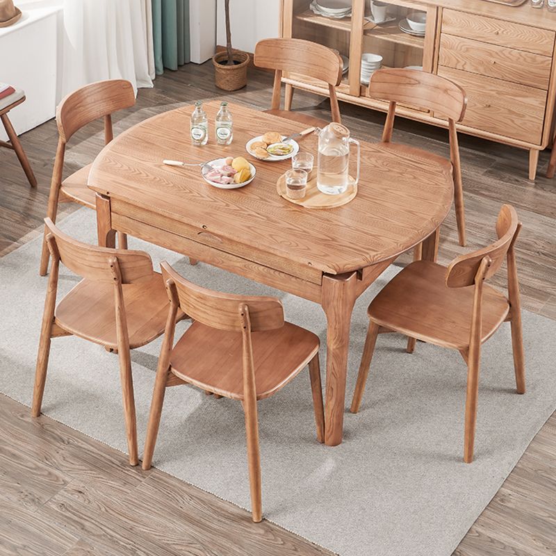 Modern Dining Set Solid Wood Round Shape 4 Legs Base Extendable Dining Table Set