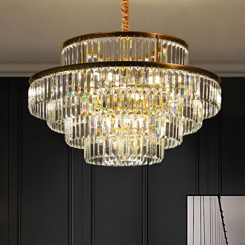 Circular Suspension Pendant Light Modern Crystal Prism Clear Chandelier for Living Room