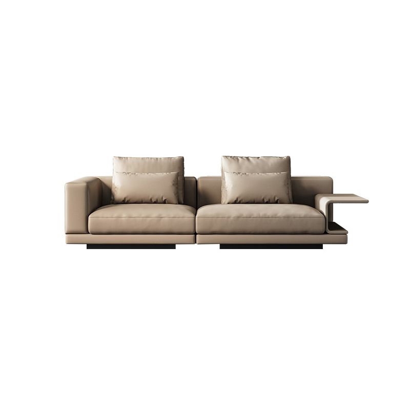 Contemporary Genuine Leather Square Arm Standard Sofa with Bolster Pillows