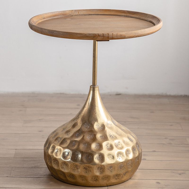 Round Wood Distressed Coffee Table Metal Pedestal Cocktail Table