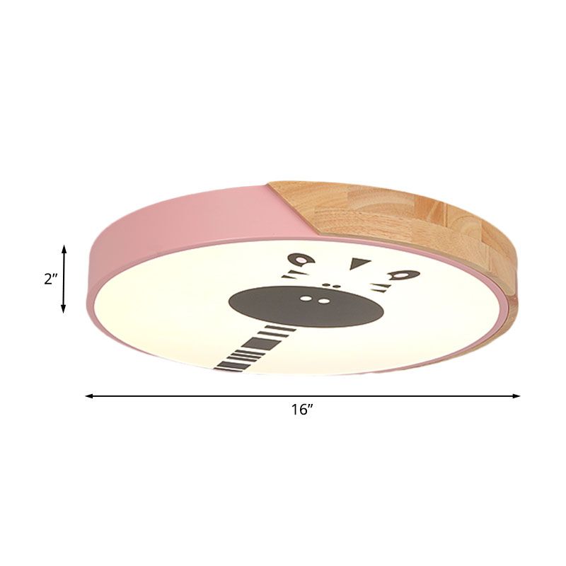 Macaroon Ring Acrylic Flush Mount LED Flushmount Lighting with Giraffe Pattern in Pink/Yellow/Blue, 12"/16" Width