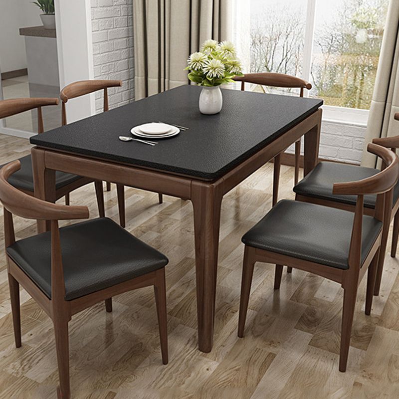 Black Stone Top Dining Table Mid-Century Modern Dining Table with 4 Wood Legs