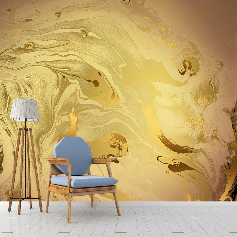 Simple Abstract Waves Wallpaper Mural Yellow Moisture Resistant Wall Art for Home