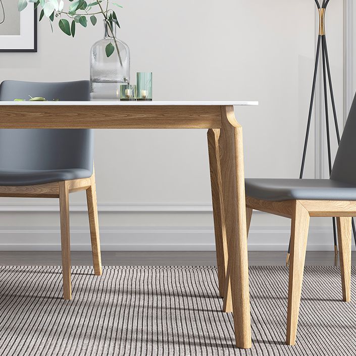 Sintered Stone White Tone Table Mid-Century Modern 4 Legs Table for Dining Room