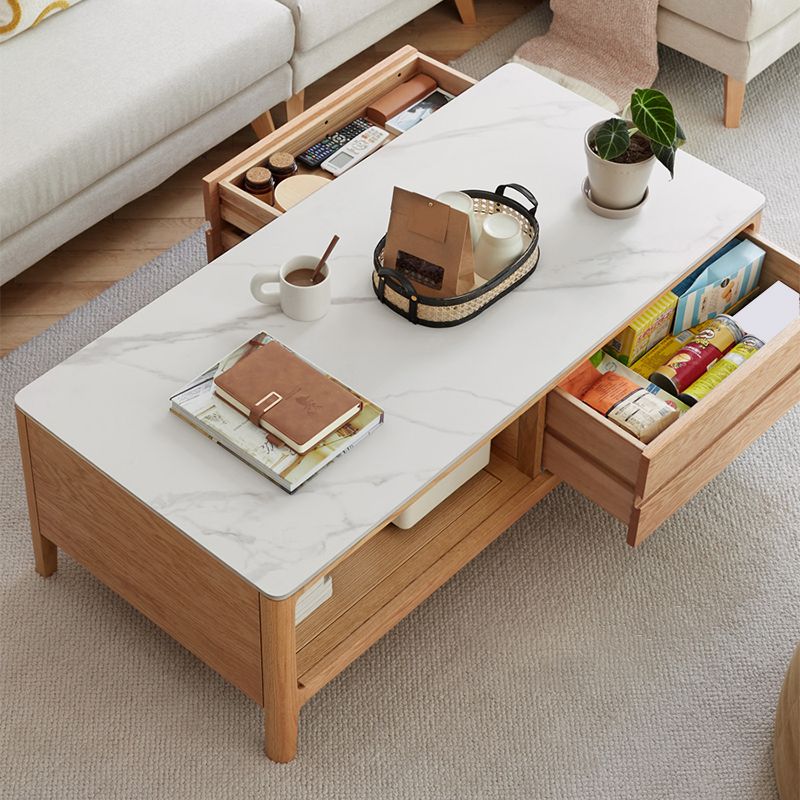 17"H Contemporary Cocktail Table Stone Rectangle Coffee Table