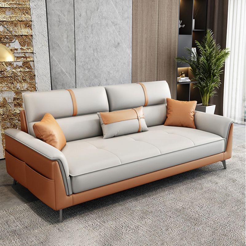 35.43" Wide Contemporary Sofa Faux Leather with Pillow Top Arm Cushions Sofa