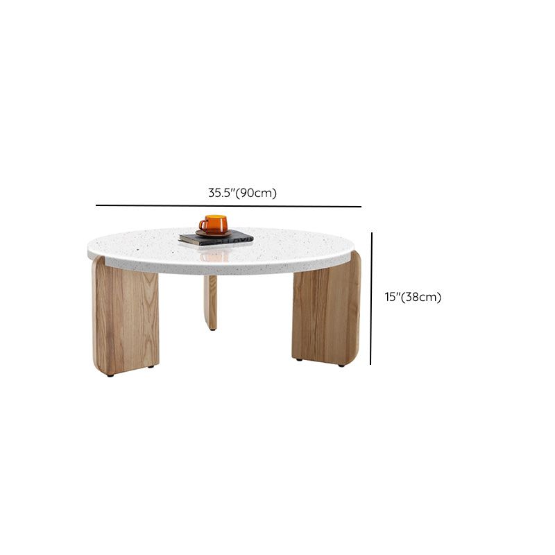 Round Terrazzo Coffee Table Minimalist Wooden 3 Legs Cocktail Table