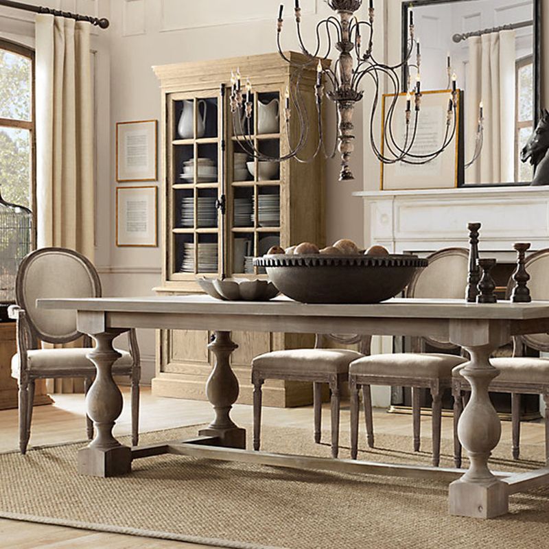 Industrial Pine Wood Dining Table Rectangle Kitchen Table with Trestle Base