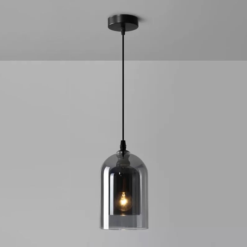 Dual Cloche Shaped Pendant Light Postmodern Blown Glass 1 Head Bedroom Suspension Light