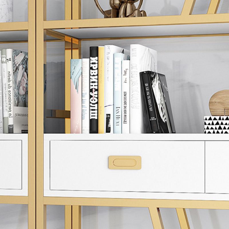 Glam Shelf Bookcase Open Back Metal Bookcase with Drawers for Home Office