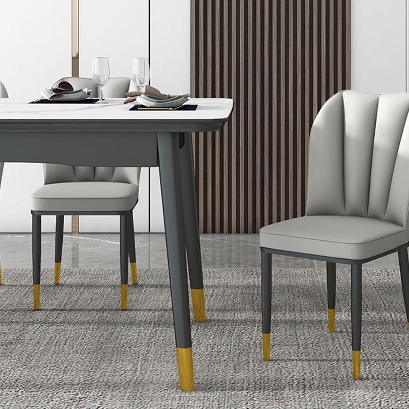 Rectangular Sintered Stone Dining Table Luxury 4 Legs Furniture in Matte Finish for Home