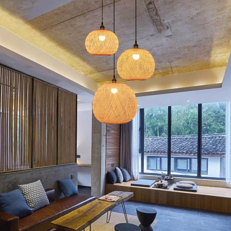 Moderne Stil Ballform Bambus Anhänger Leuchte