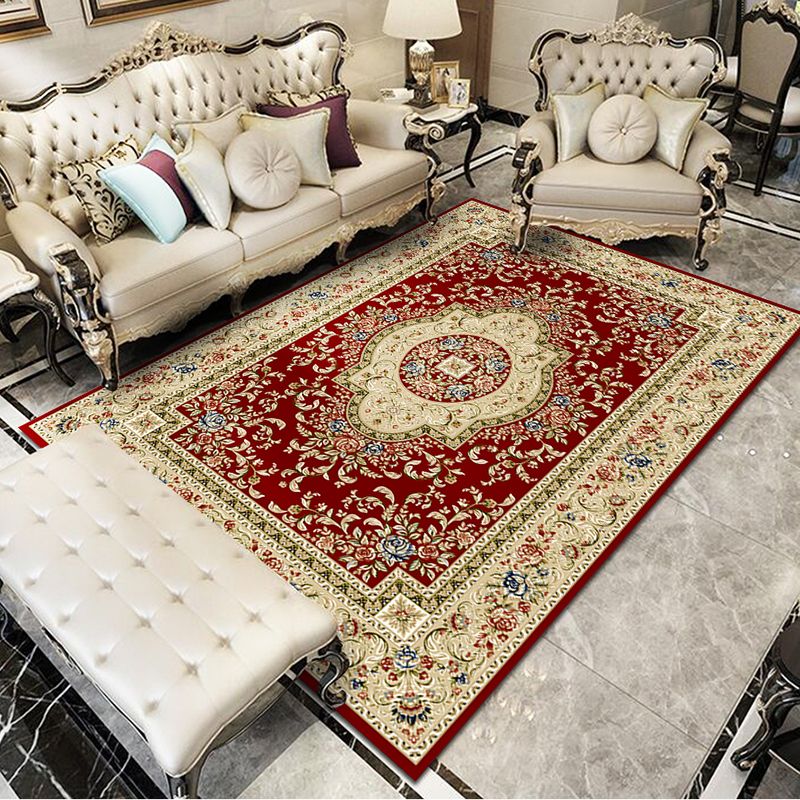 Red Modern Rug Blended Graphic Rug Stain Resistant Area Rug for Home Decor