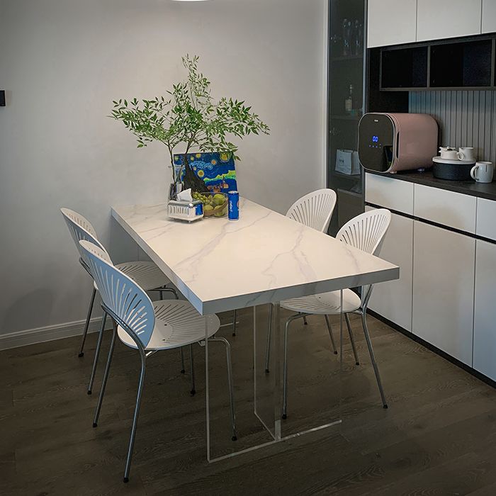 Modern Acrylic Dining Table Set 1/2/3/5 Pieces Rectangle Sintered Stone Top Dinette Set