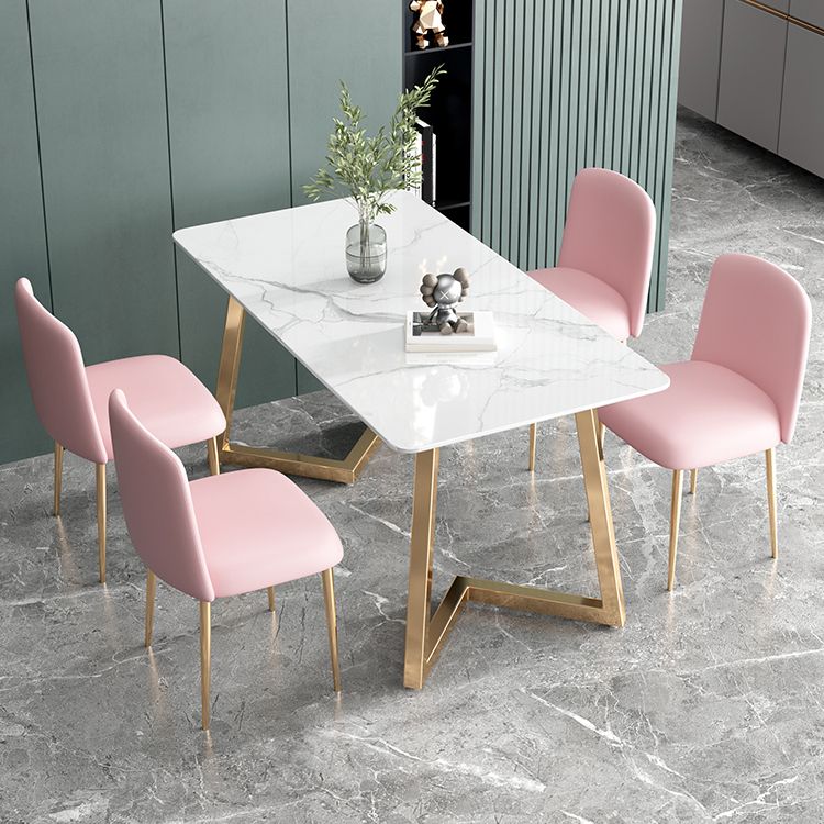 Glam Iron Dinette Set 1/2/5 Pieces Dining Table Set with Rectangle Sintered Stone Top