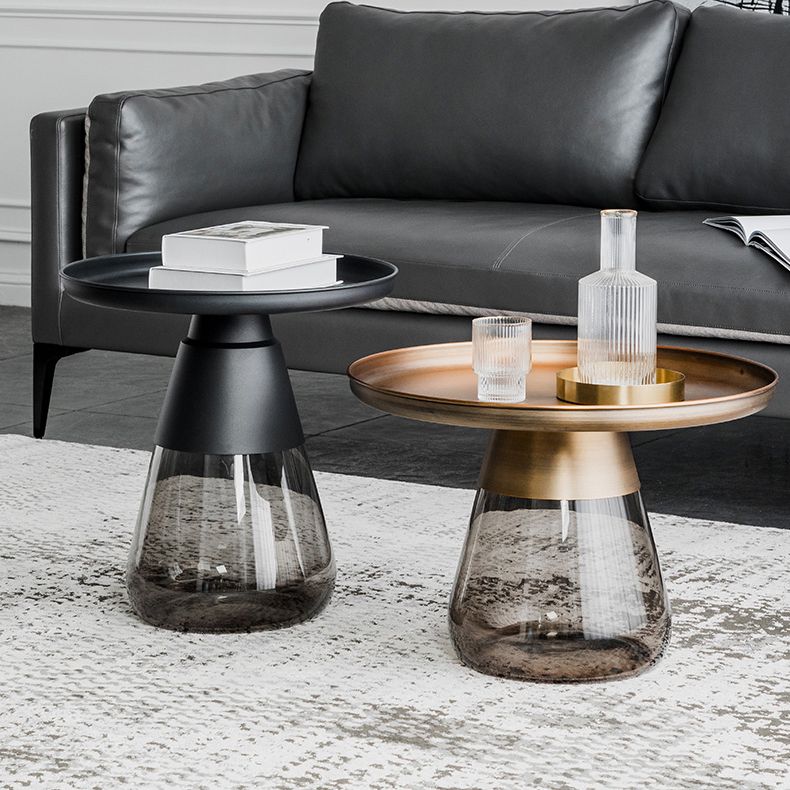 Contemporary Style Round Side End Table Glass Pedestal Leg Side Table