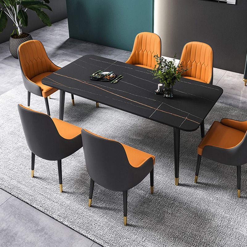 Rectangle Black Base Dining Table Glam Stone Table for Kitchen