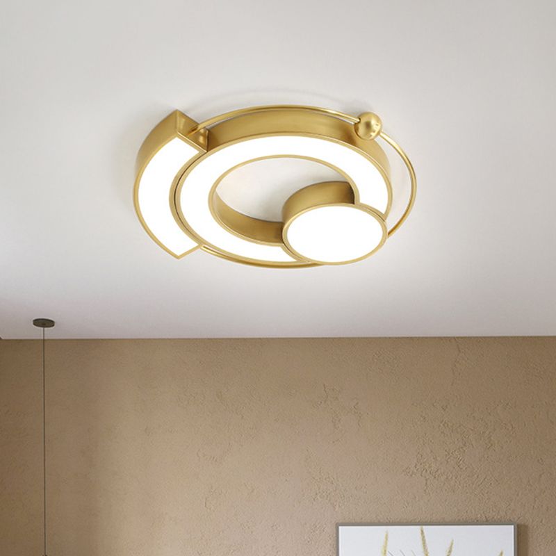 Gold Hollow Circle Flush Mount Lighting Modernist LED Metallic Flush Light Fixture in Warm/White Light