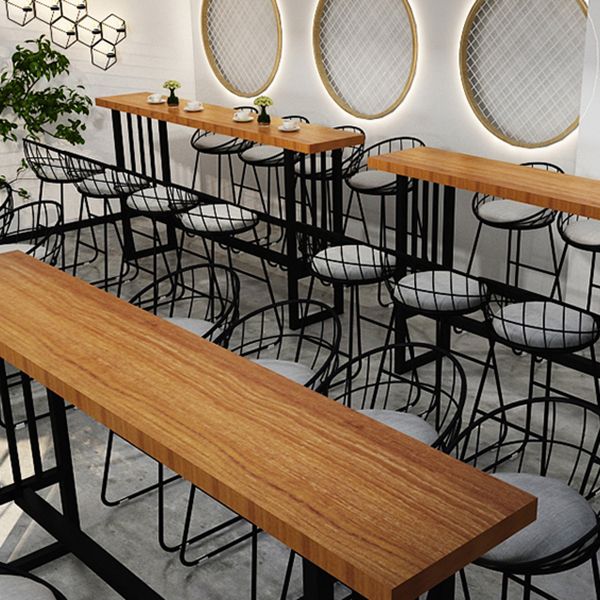 Industrial Style Bar Table Solid Wood Trestle Base Bar Dining Table