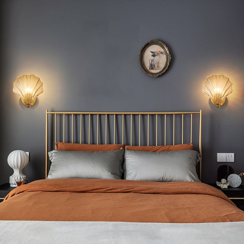 Solid Brass and Glass Wall Sconce 1 - Light Shell Shape Wall Light in Gold