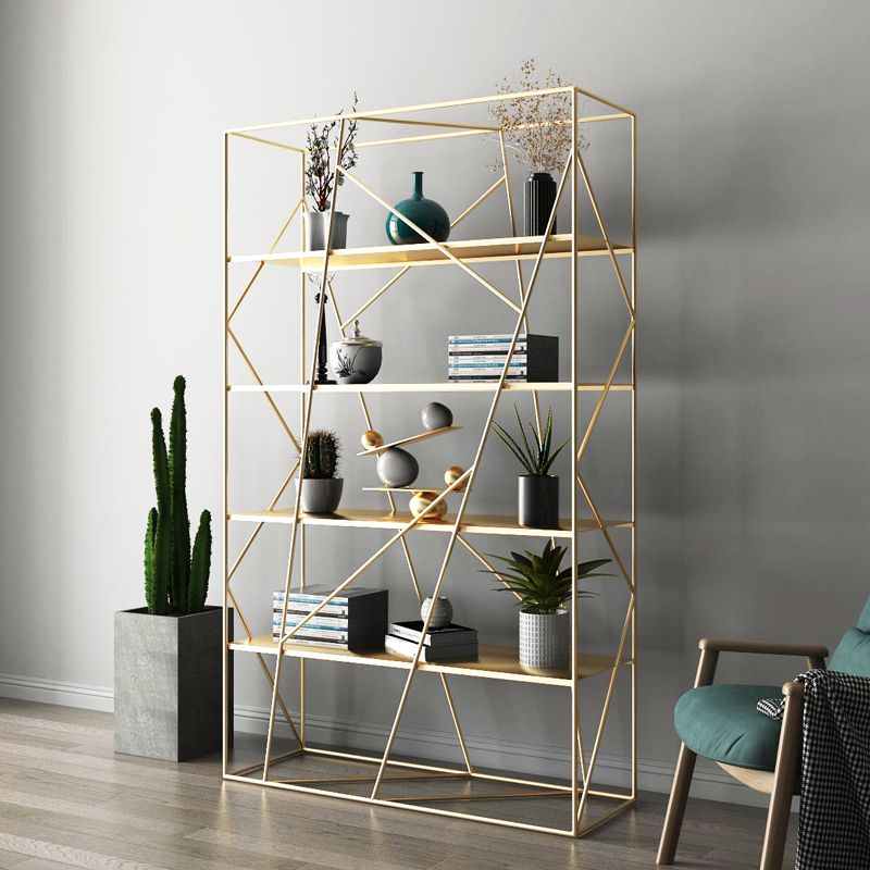 Industrial Etagere Bookcase Metal 4 Shelves Open Back Bookshelf