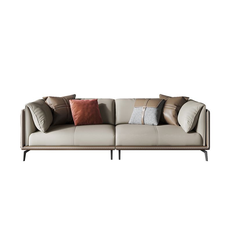 Genuine Leather Pillow Top Arm Sectional Sofa 28.35"High Cushion Back Sofa for Living Room