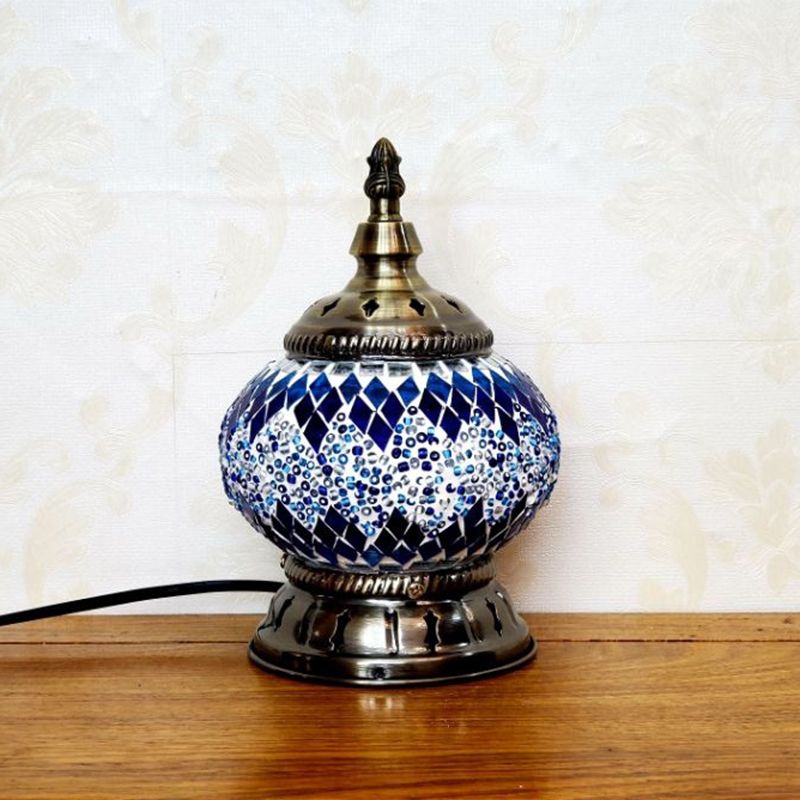 Mosaic Stained Glass Globe Nightstand Light Moroccan 1 Bulb Bedroom Table Light