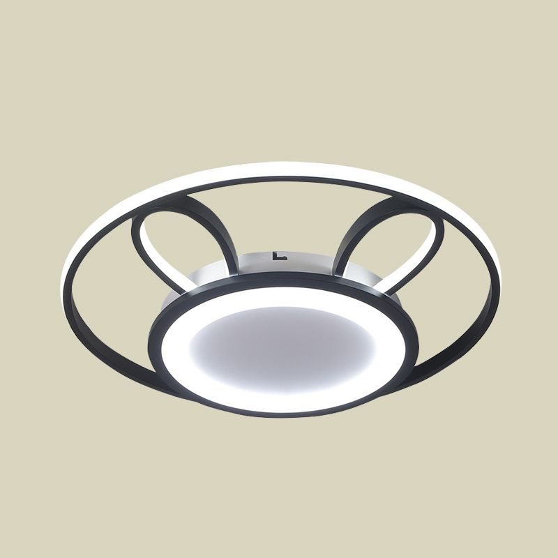 Rabbit Flush Mount Lamp Nordic Acrylic LED Living Room Ceiling Mounted Light in Black with Ring Design, Warm/White Light