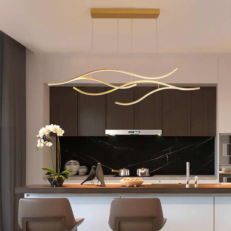 New Modern Island Chandelier Linear Metal Chandelier Lighting Fixture for Dining Room