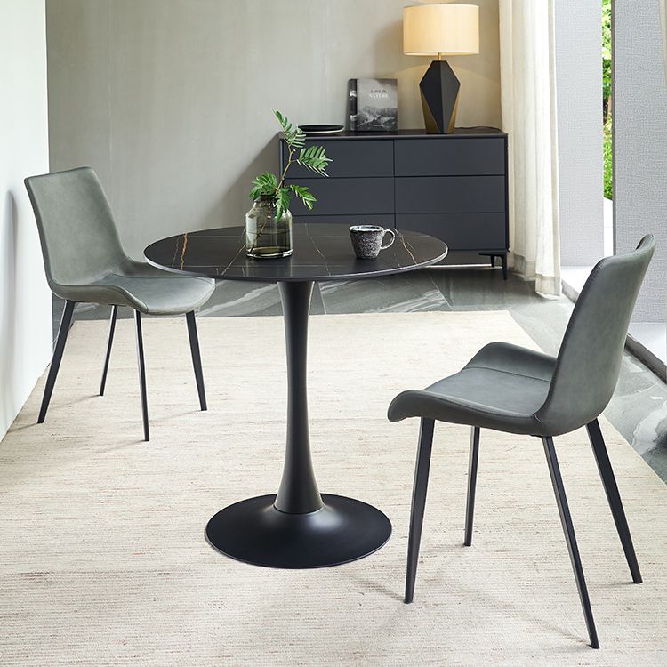 Simplicity ronde eettafel van gesinterde stenen tafel met zwarte tulponderstel