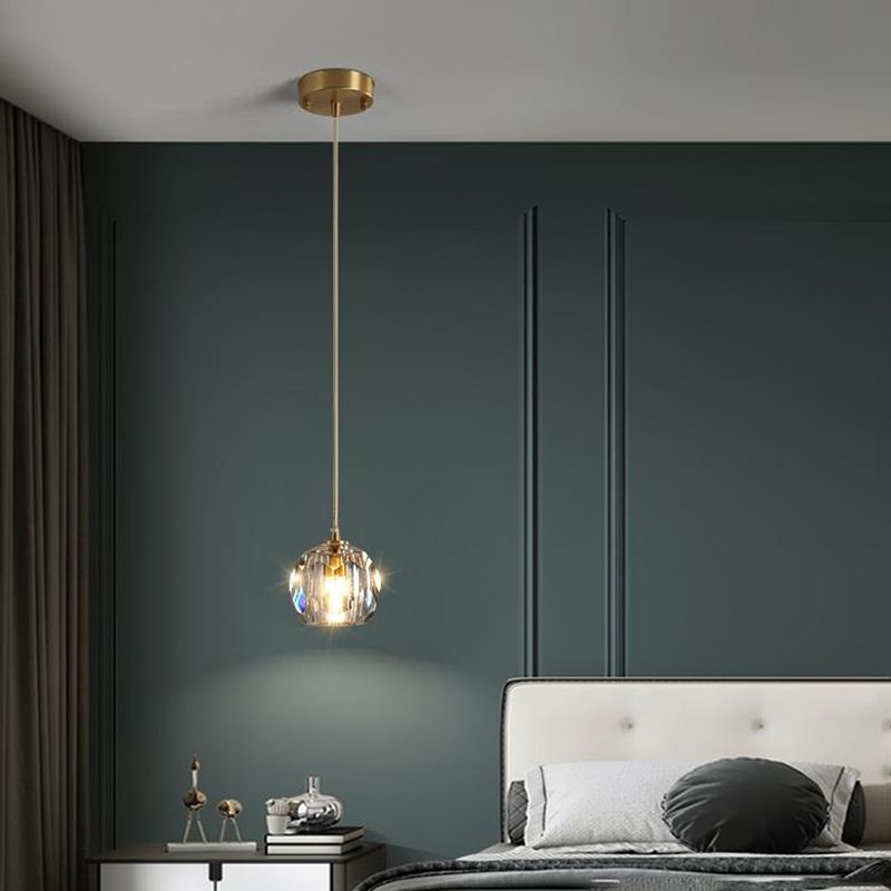 Luce a sospensione in oro cristallino in moderno stile in ferro battuto in ferro battuto lampada appesa per camera da letto