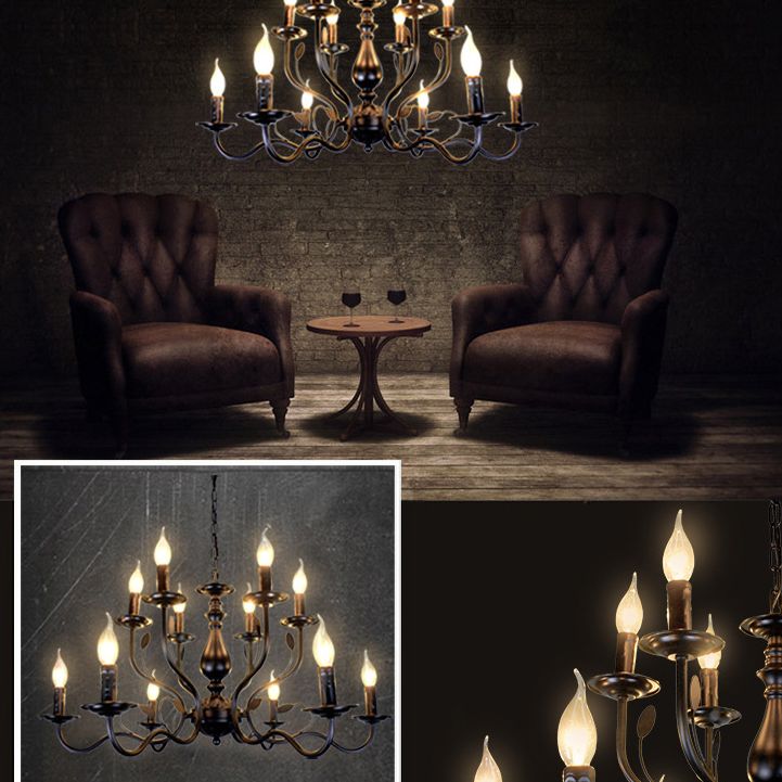 Lámpara de candelabro de araña vintage de 12 luces de 12 luces Lámpara colgante grande con una cadena de suspensión ajustable de 13.7 "
