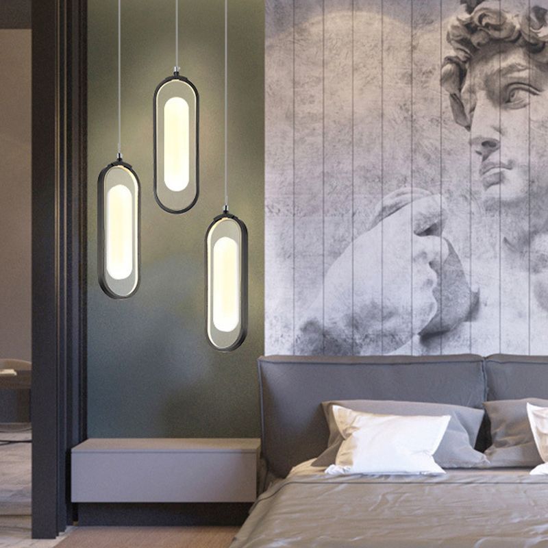 Simplicidad Péndulo oblongo Ligera acrílica La lámpara colgante de acrílico LED en negro