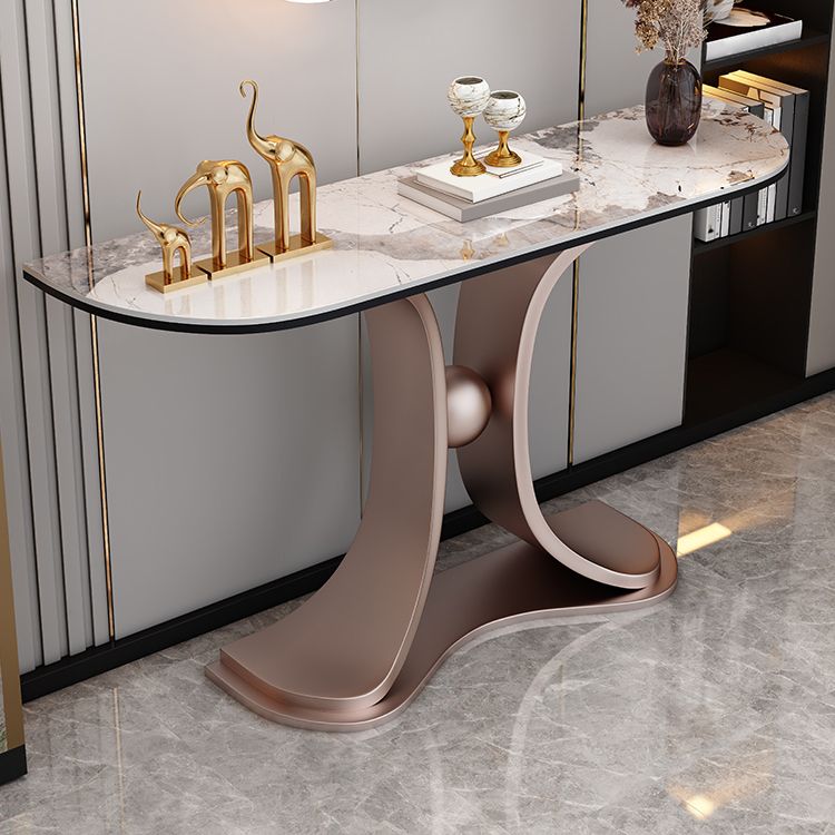 Glam Half Moon Console Table Stone Console Sofa Table for Hall