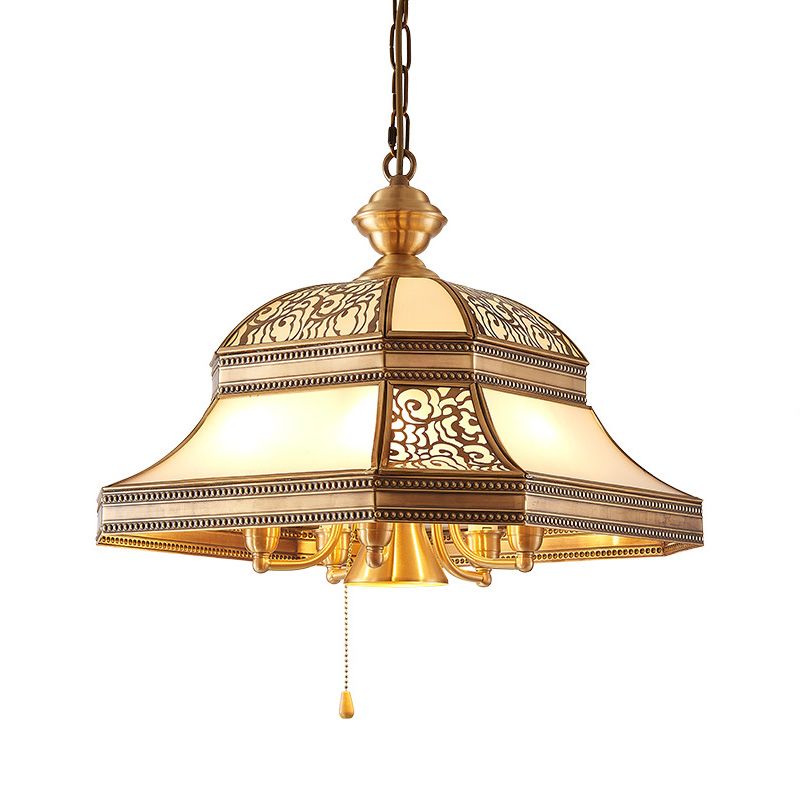 Bell a campana lampadario del soffitto della sala da pranzo in bocca coloniale in vetro opale 5 teste lampada appesa oro