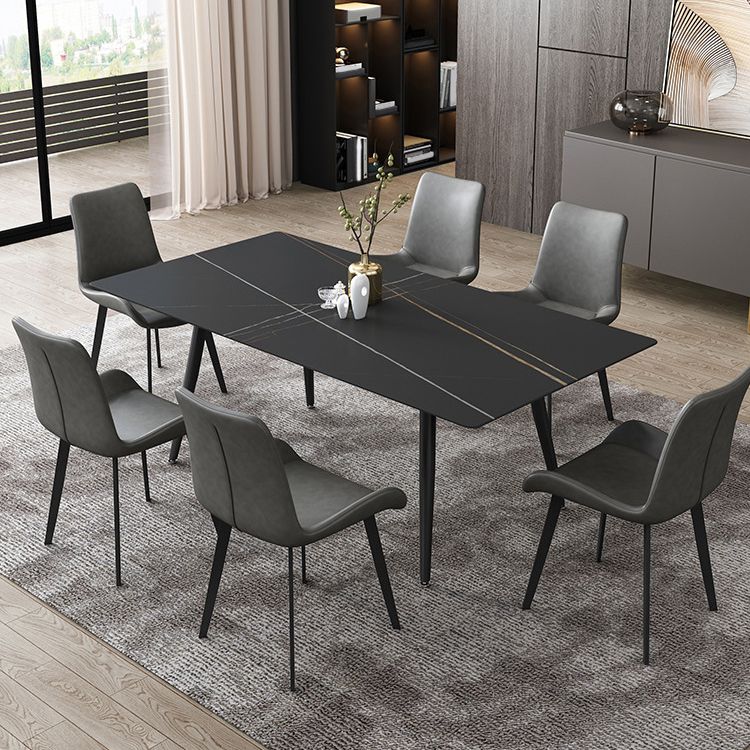 Industrial Dining Table with Black Stone Rectangle Dining Table for Kitchen