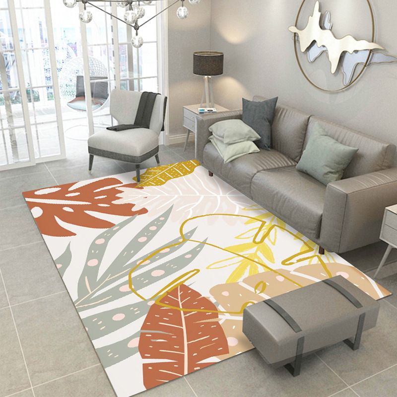 Modern Palm Leaves Print Rug Polyester Indoor Carpet Stain Resistant Area Rug for Home Decoration