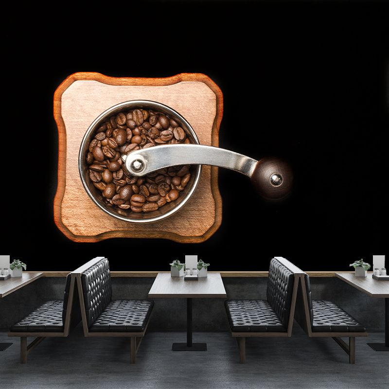 Contemporary Coffee Beans Mural Wallpaper Mildew Resistant Commerce Shop Decoration