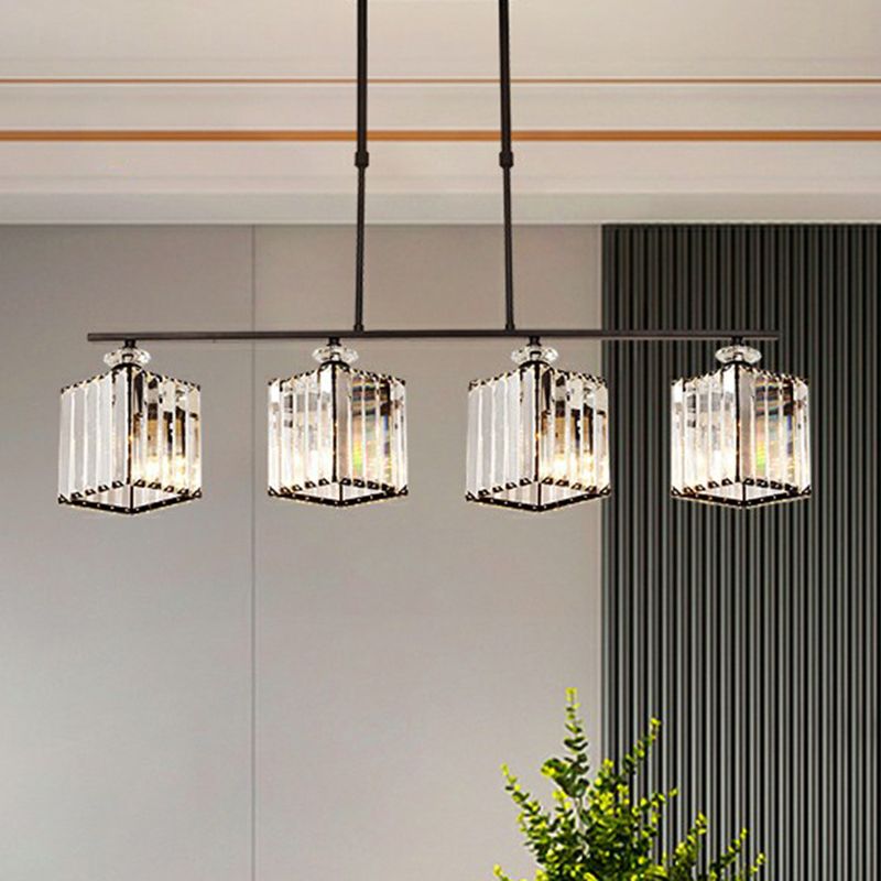 Geometrical Crystal Ceiling Chandelier Minimalist Black Hanging Light Fixture for Restaurant