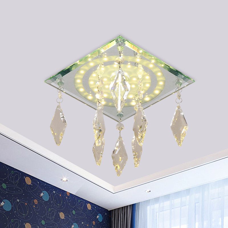 Modernism Square Flush Mount Light LED Clear Crystal Ceiling Mounted Fixture for Corridor