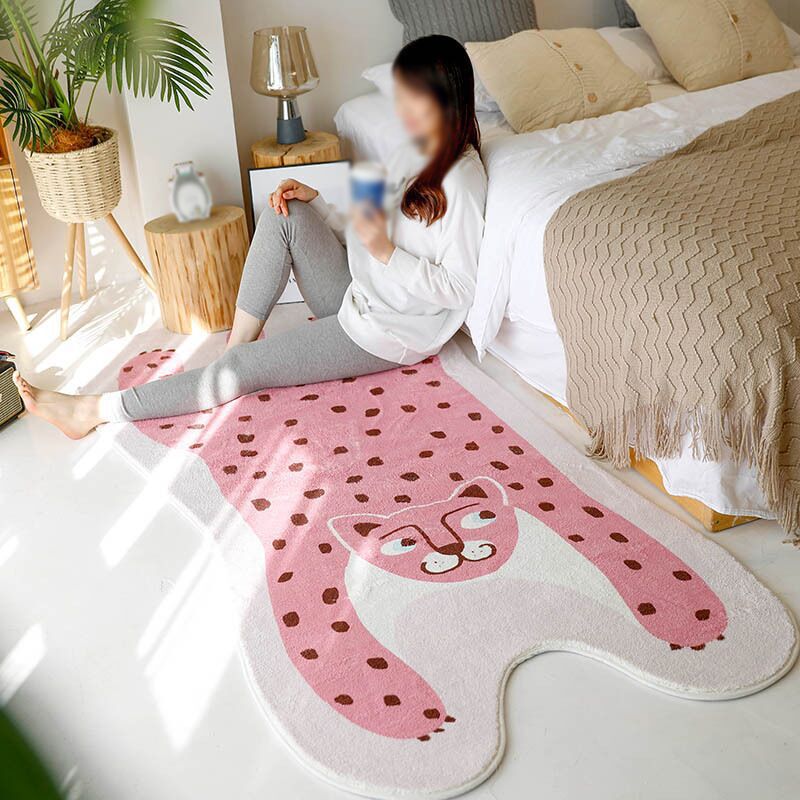 Pink Casual Rug Polyester Leopard Rug Non-Slip Backing Rug for Living Room