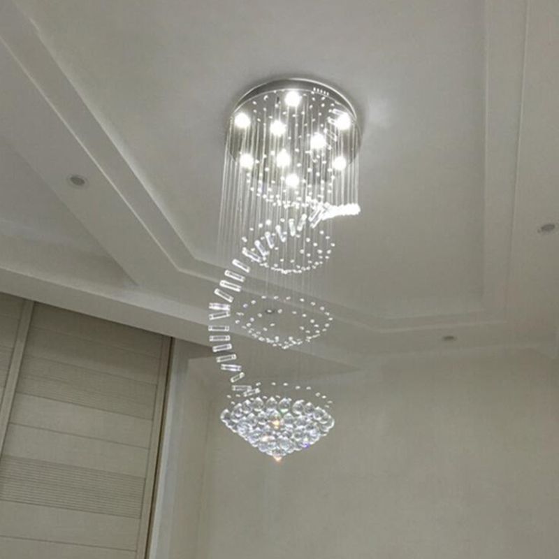 Elegant Modern Spiral Ceiling Lamp 9/12-Light Crystal Flush-Mount Light Fixture in Stainless Steel, Small/Medium/Large