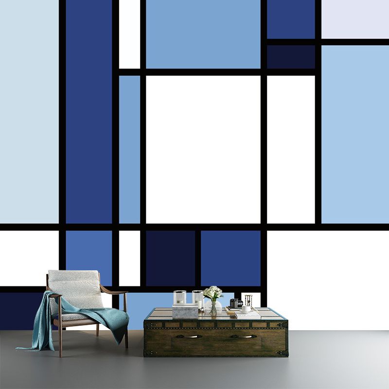 Blue-White Color Block Mural Wallpaper Geometric Modern Stain Resistant Wall Art