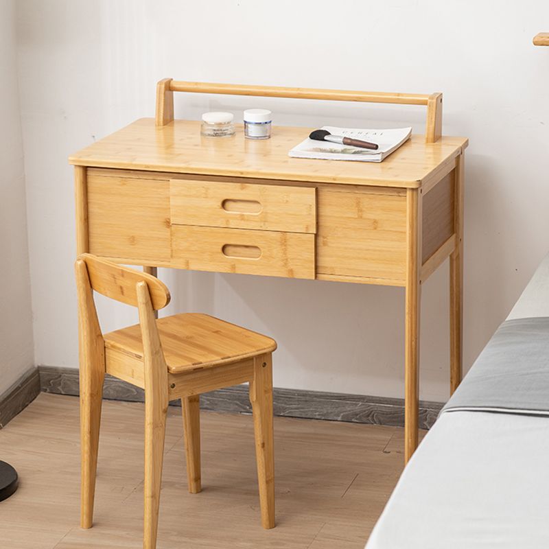 Natural Make-up Vanity Bamboo Flip-Top Dressing Table with 2 Storage Drawers