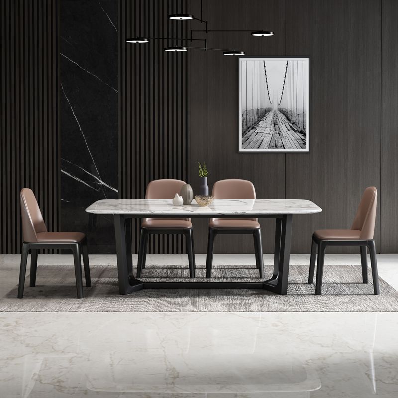 Simplicity Style Rectangle Marble Fixed Dinner Table with Trestle Base