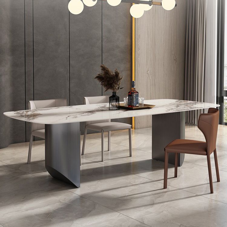 Industrial Rectangle Dining Table Sintered Stone Table with Metal Legs