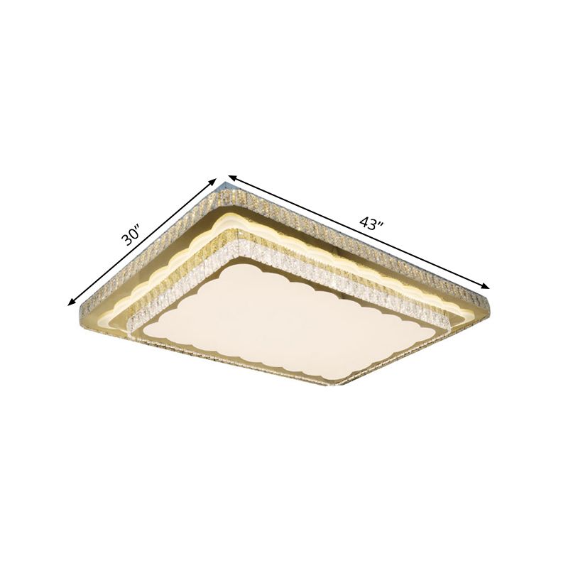 Contemporary Rectangle Flush Mount Lighting Clear Cut Crystal Blocks LED Ceiling Fixture in Nickel