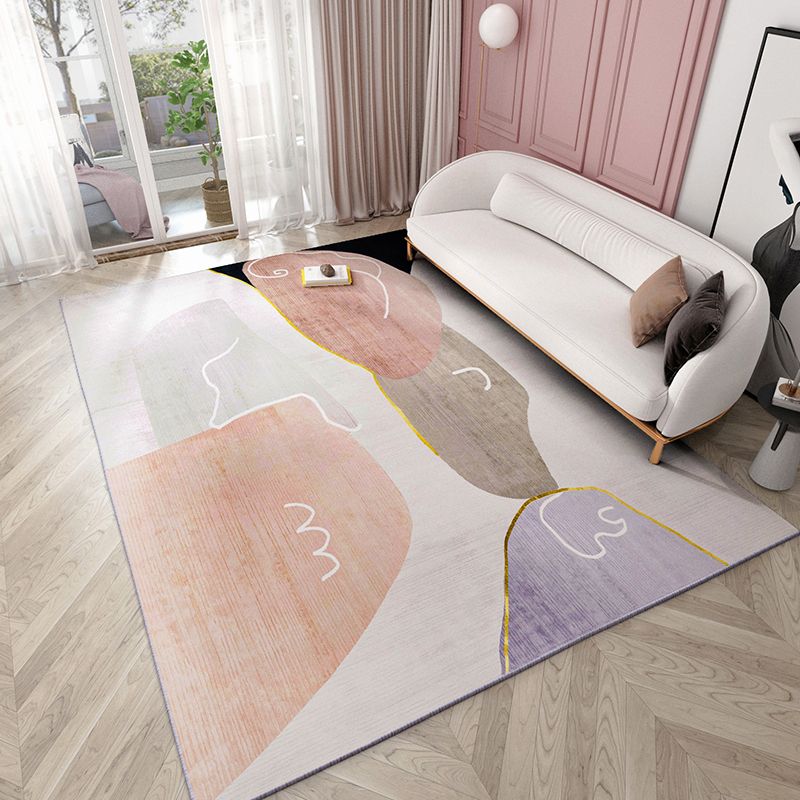 Apricot Tone Home Decor Carpet Nordic Abstract Lines Area Rug Polyester with Non-Slip Backing Rug