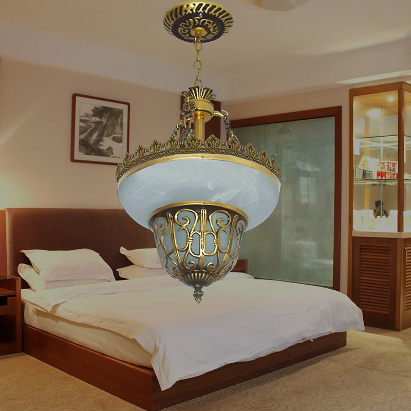 Bronze -Topf -Pendel -Leicht -Traditionelle Alabaster Glas 3 Lampen -Esszimmer Kronleuchter, 12 "/16" /19,5 "breit